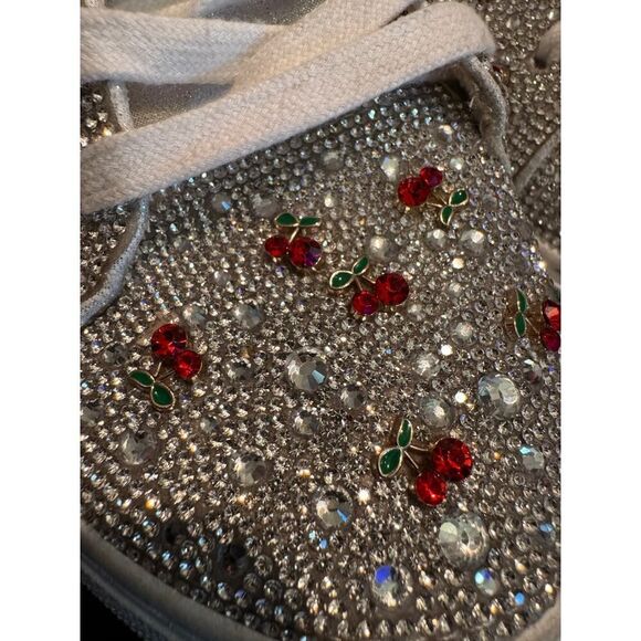 betsey Johnson rhinestone crystal cherry cherries fashion sneakers shoes flats - Picture 3 of 8